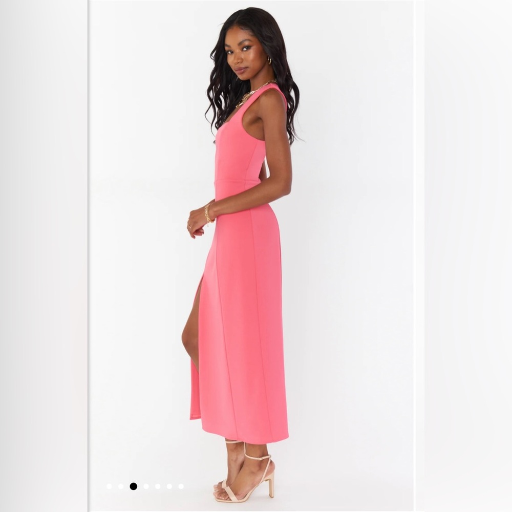 NWOT- Show me Your Mumu- Eden Midi Dress in Pink Flamingo stretch. Size S